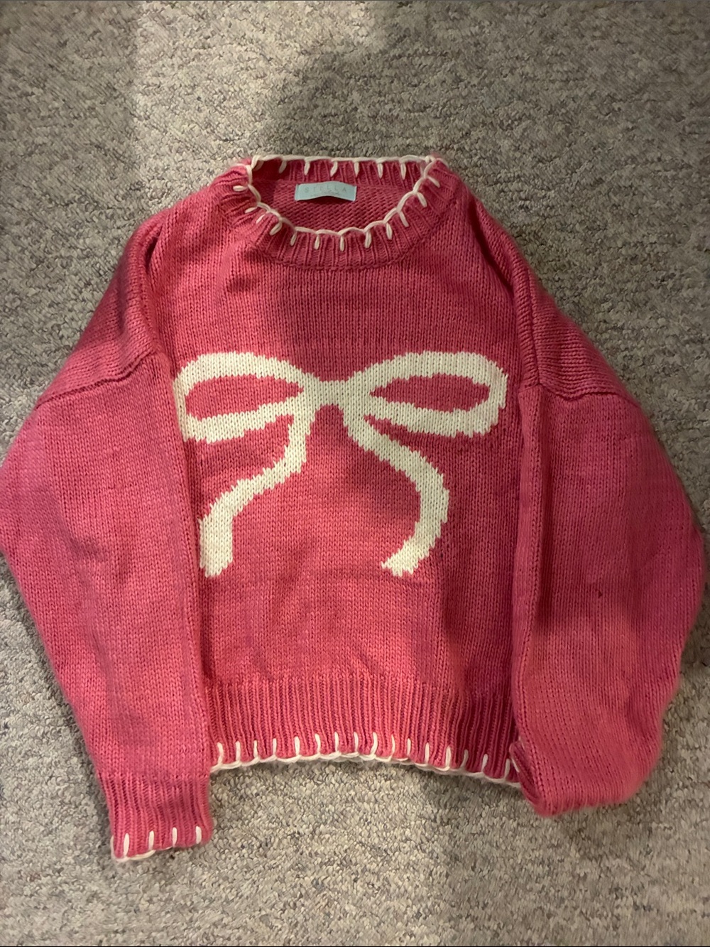 Pink Bow Cable Knit Women’s Sweater